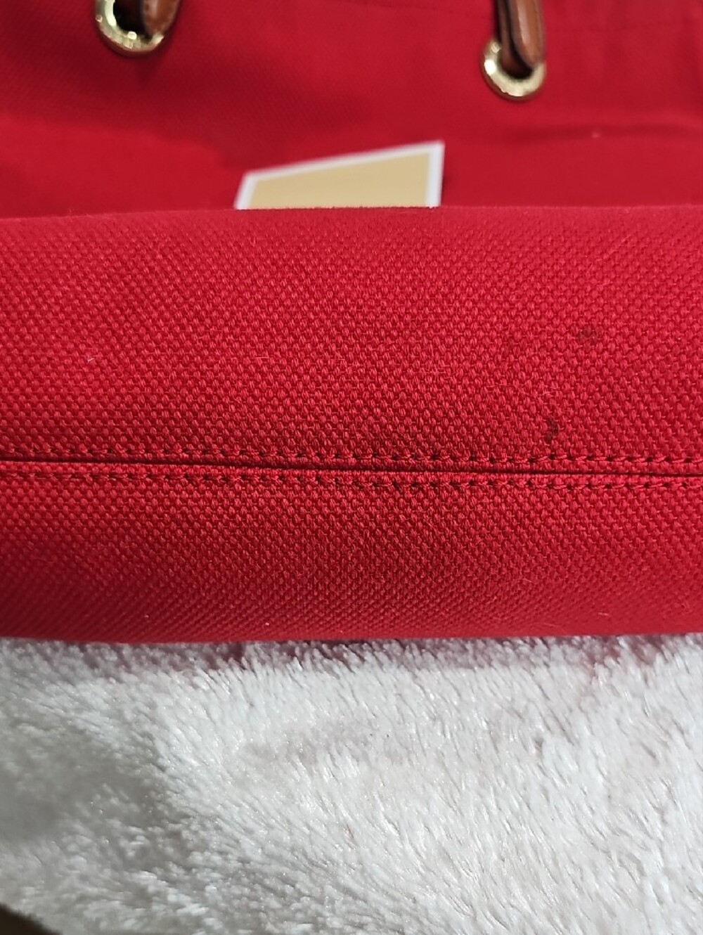 Michael Kors Red Canvas Tote with Brown Leather Handles and Gold MK Charm - Picture 9 of 17